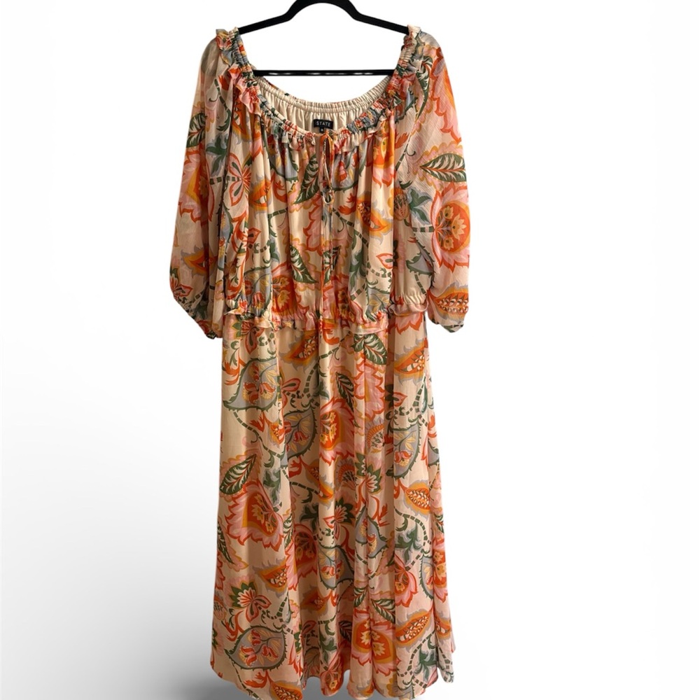 Floral Boho Paisley Colorful Spring Print Chiffon Maxi Dress